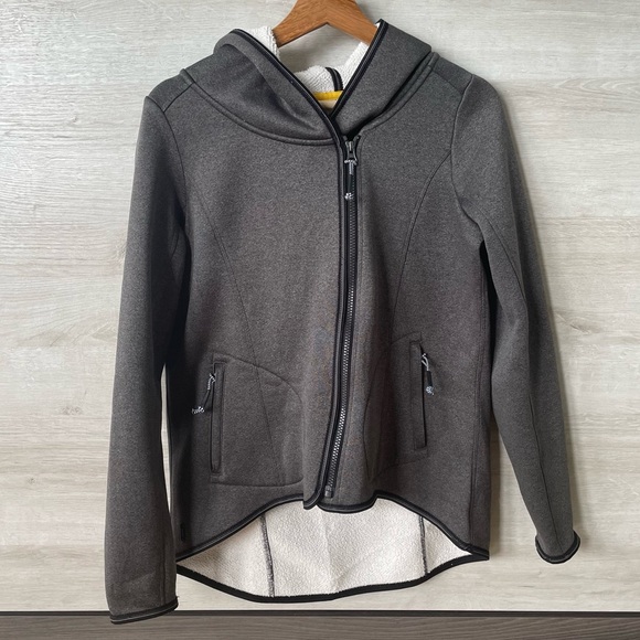 Lole Asymmetrical Zip Front Gray Fleece Light Hooded Jacket - Picture 5 of 15